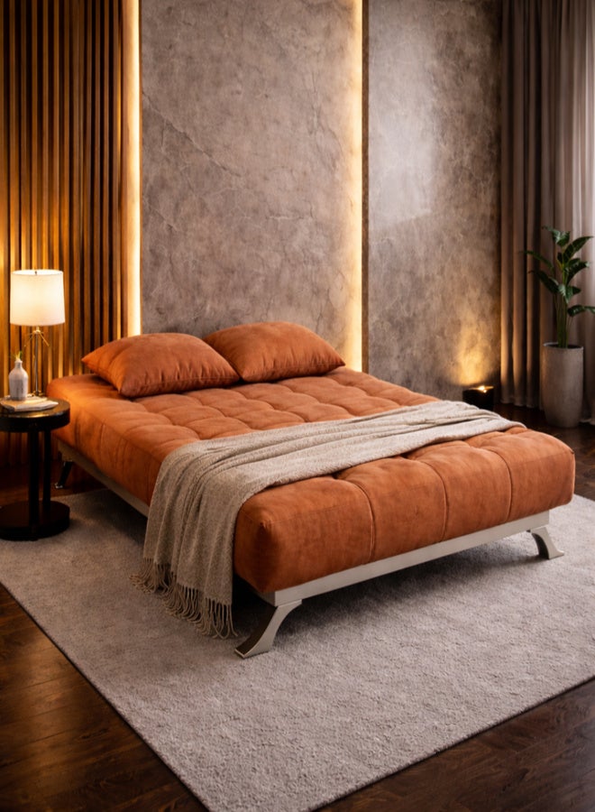 Harmony Home Suede Fabric Sofa Bed – Modern Folding Convertible Sofa Bed with Pillow, Compact Space-Saving Design for Living Room, Apartment, Dorm & Office - Brown - Image 2